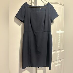 Ann Taylor Navy Sheath Dress Square Neck Short Sleeve